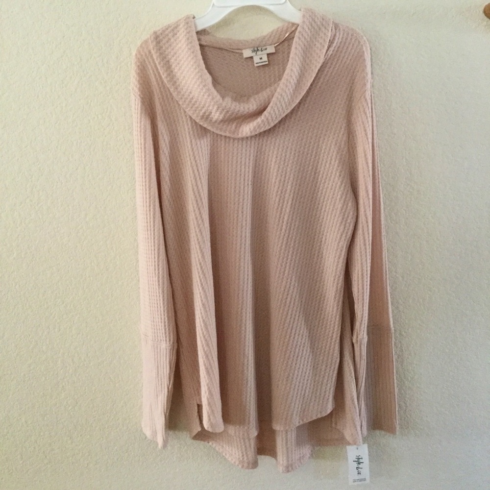Style & co pink waffle cowl turtleneck sweater (M)